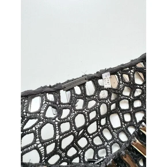 ELIE TAHARI Black Cotton Broderie Anglaise Beaded Lace Cardigan Sweater, Size 2 - Picture 13 of 15